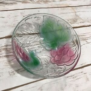 Vintage FNG FIRNA  CLEAR GLASS BOWL STAINED COLORED GLASS  FRUIT